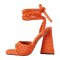 Square Open Toe Ankle Towelling Gladiator Straps Chunky Heels Sandals - Orange Flock