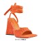 Square Open Toe Ankle Towelling Gladiator Straps Chunky Heels Sandals - Orange Flock