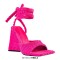 Square Open Toe Ankle Towelling Gladiator Straps Chunky Heels Sandals - Blue Flock