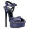 Italian Heels Ankle Straps Peep Toe Platform Patent Stiletto Sandals - Navy Faux Leather
