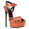 Italian Heels Ankle Straps Peep Toe Platform Patent Stiletto Sandals - Orange Faux Leather
