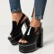 Peep Toe Chunky Heels Rivet Decorated Platforms Slingback Sandals - Black