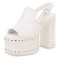 Peep Toe Chunky Heels Rivet Decorated Platforms Slingback Sandals - White