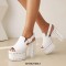 Peep Toe Chunky Heels Rivet Decorated Platforms Slingback Sandals - White