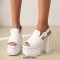 Peep Toe Chunky Heels Rivet Decorated Platforms Slingback Sandals - White