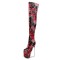 Round Toe Platforms Over The Knee Flower Print Stiletto Heels Zipper Booties - Red