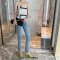 Square Open Toe Metallic Decoration Summer Slides Stiletto Sandals - Green Faux Leather