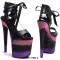 Peep Toe Stiletto Heels Glitters Platform Multicolor Satin Lacing Sandals - Black Pink Faux Leather