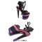 Peep Toe Stiletto Heels Glitters Platform Multicolor Satin Lacing Sandals - Black Pink Faux Leather