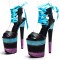 Peep Toe Stiletto Heels Glitters Platform Multicolor Satin Lacing Sandals - Black SkyBlue Faux Leather