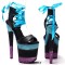 Peep Toe Stiletto Heels Glitters Platform Multicolor Satin Lacing Sandals - Black SkyBlue Faux Leather