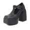 Square Toe Rustic Pueblo Style T Straps Mary Janes Chunky Heels Platforms Pumps - Black Faux Leather