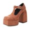 Square Toe Rustic Pueblo Style T Straps Mary Janes Chunky Heels Platforms Pumps - Orange Faux Leather