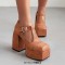 Square Toe Rustic Pueblo Style T Straps Mary Janes Chunky Heels Platforms Pumps - Orange Faux Leather