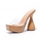 Transparent Square Peep Toe Platforms Bowling Heels Summer Sandals - Brown