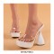 Transparent Square Peep Toe Platforms Bowling Heels Summer Sandals - Brown