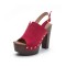 Chunky Heels Platform Peep Toe Buckle Back Strap Outdoor Rivet Sandals  - Red