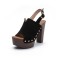 Chunky Heels Platform Peep Toe Buckle Back Strap Outdoor Rivet Sandals  - Black