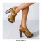 Chunky Heels Platform Peep Toe Buckle Back Strap Flock Outdoor Rivet Sandals  - Yellow