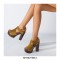 Chunky Heels Platform Peep Toe Buckle Back Strap Flock Outdoor Rivet Sandals  - Yellow