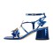 Square Open Butterfly Decorated Ankle Buckle Straps Chunky Heels Summer Sandals - Blue Patent