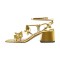 Square Open Butterfly Decorated Ankle Buckle Straps Chunky Heels Summer Sandals - Gold Patent