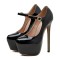 Round Toe Stiletto Heels Mary Janes Platforms Pumps Sandals - Black