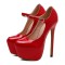 Round Toe Stiletto Heels Mary Janes Platforms Pumps Sandals - Red