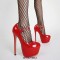 Round Toe Stiletto Heels Mary Janes Platforms Pumps Sandals - Red
