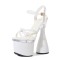 Peep Toe Platforms Chunky Bowling Heels Ankle Buckle Straps Transparent Pumps - White