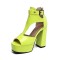 Peep Toe Platforms Ankle Belt Buckle T Straps Chunky Heels Sandals - Green