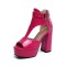 Peep Toe Platforms Ankle Belt Buckle T Straps Chunky Heels Sandals - Pink