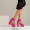 Peep Toe Platforms Ankle Belt Buckle T Straps Chunky Heels Sandals - Pink