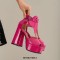 Peep Toe Platforms Ankle Belt Buckle T Straps Chunky Heels Sandals - Pink
