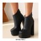 Round Toe Chunky Heels Platforms Back Zipper Ankle Booties - Black
