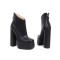 Round Toe Chunky Heels Platforms Back Zipper Ankle Booties - Black
