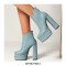 Round Toe Chunky Heels Platforms Back Zipper Ankle Booties - Blue