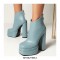Round Toe Chunky Heels Platforms Back Zipper Ankle Booties - Blue