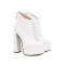 Round Toe Chunky Heels Platforms Back Zipper Ankle Booties - White