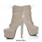 Round Toe Block Heels Platforms Patent Lace Up Ankle Booties - Beige
