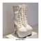 Round Toe Block Heels Platforms Patent Lace Up Ankle Booties - Beige