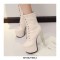 Round Toe Block Heels Platforms Patent Lace Up Ankle Booties - Beige