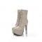Round Toe Block Heels Platforms Patent Lace Up Ankle Booties - Beige