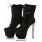 Round Toe Block Heels Platforms Patent Lace Up Ankle Booties - Black