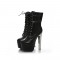 Round Toe Block Heels Platforms Patent Lace Up Ankle Booties - Black
