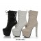 Round Toe Block Heels Platforms Patent Lace Up Ankle Booties - Black