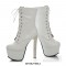Round Toe Block Heels Platforms Patent Lace Up Ankle Booties - White
