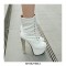Round Toe Block Heels Platforms Patent Lace Up Ankle Booties - White