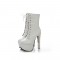 Round Toe Block Heels Platforms Patent Lace Up Ankle Booties - White