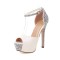 Peep Toe Stiletto Heels Bling Sequin Glitters Ankle Buckle Straps Platforms Sandals - Beige